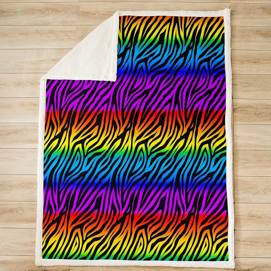 Amazon.com: Zebras Skins Sherpa Blanket Rainbow Zebra